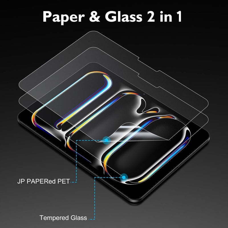 Esanik حزمة 2+2 من واقي شاشة زجاجي مثل الورق لجهاز iPad Pro 13 بوصة M5/M4 (2025/2024) مع واقي عدسة الكاميرا وإطار المحاذاة، زجاج مقسى 9H فيلم PAPERed للرسم والكتابة - Image 4